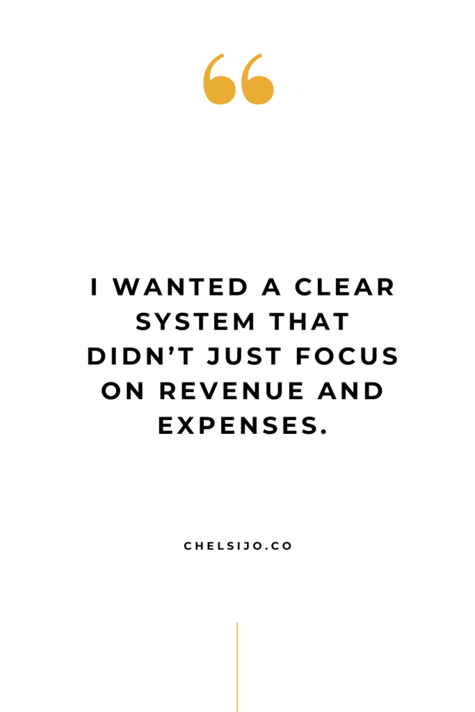 I wanted a clear system that didn't just focus on revenue and expenses chelsi jo quote
profit