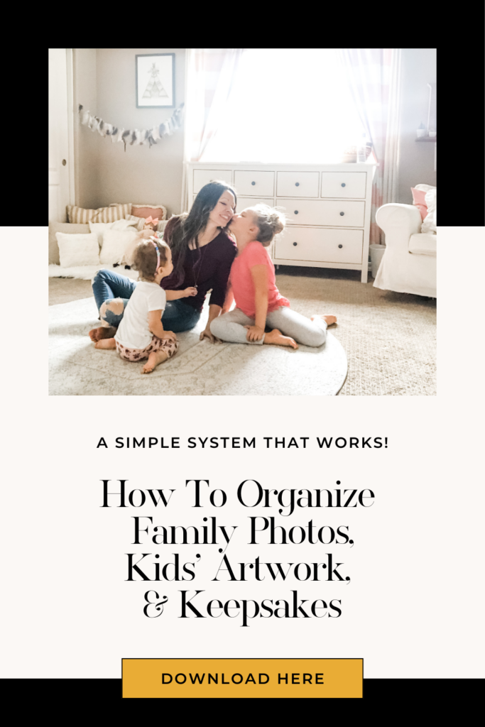 How to organize family photos, kids' artwork, and keepsakes. A simple system that works! ChelsiJo.co